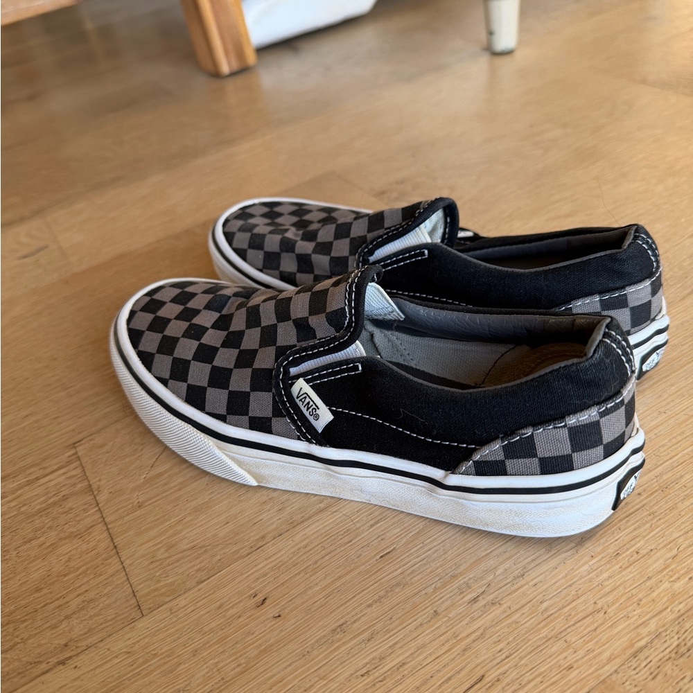 Vans Kids Black and Gray Checkered Slip ons